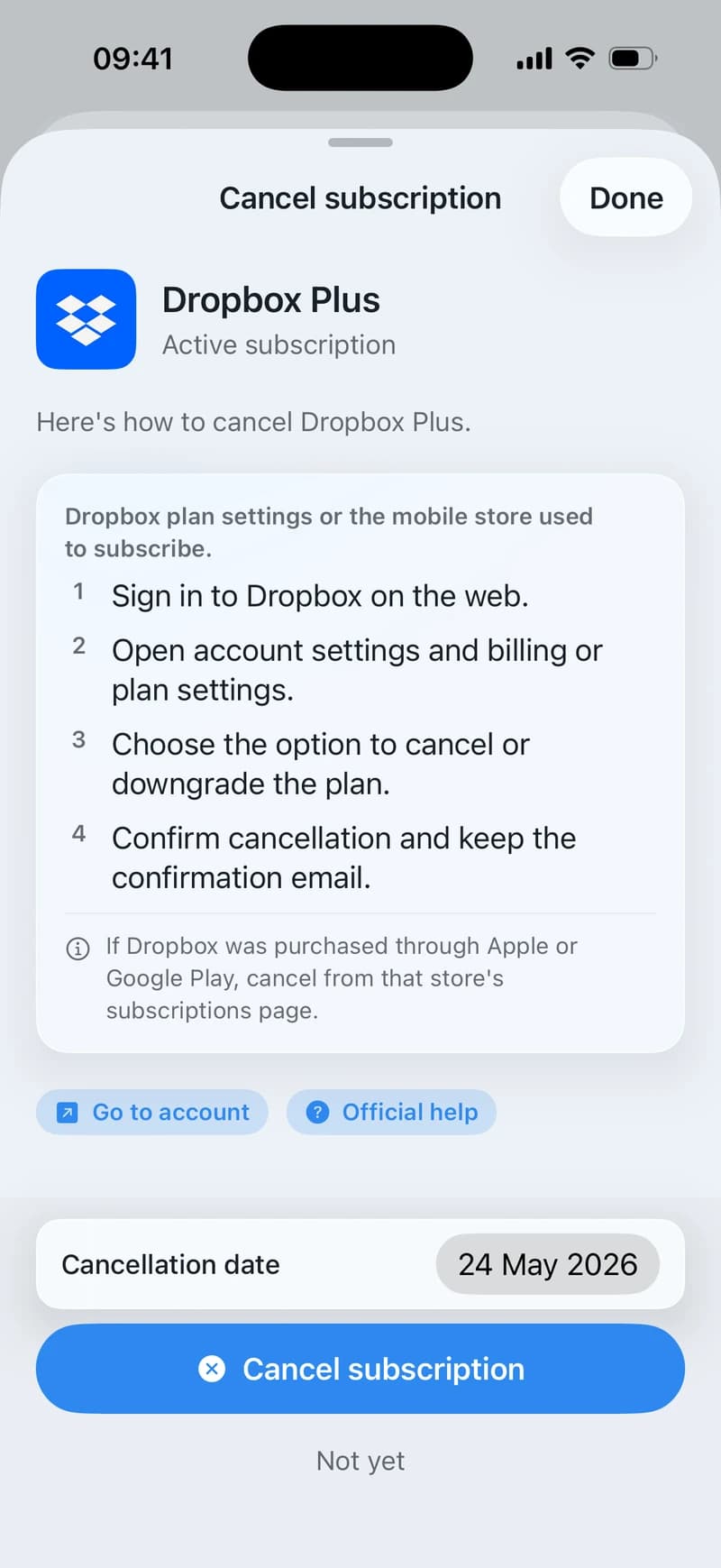 Sori's cancellation assistant with step-by-step instructions